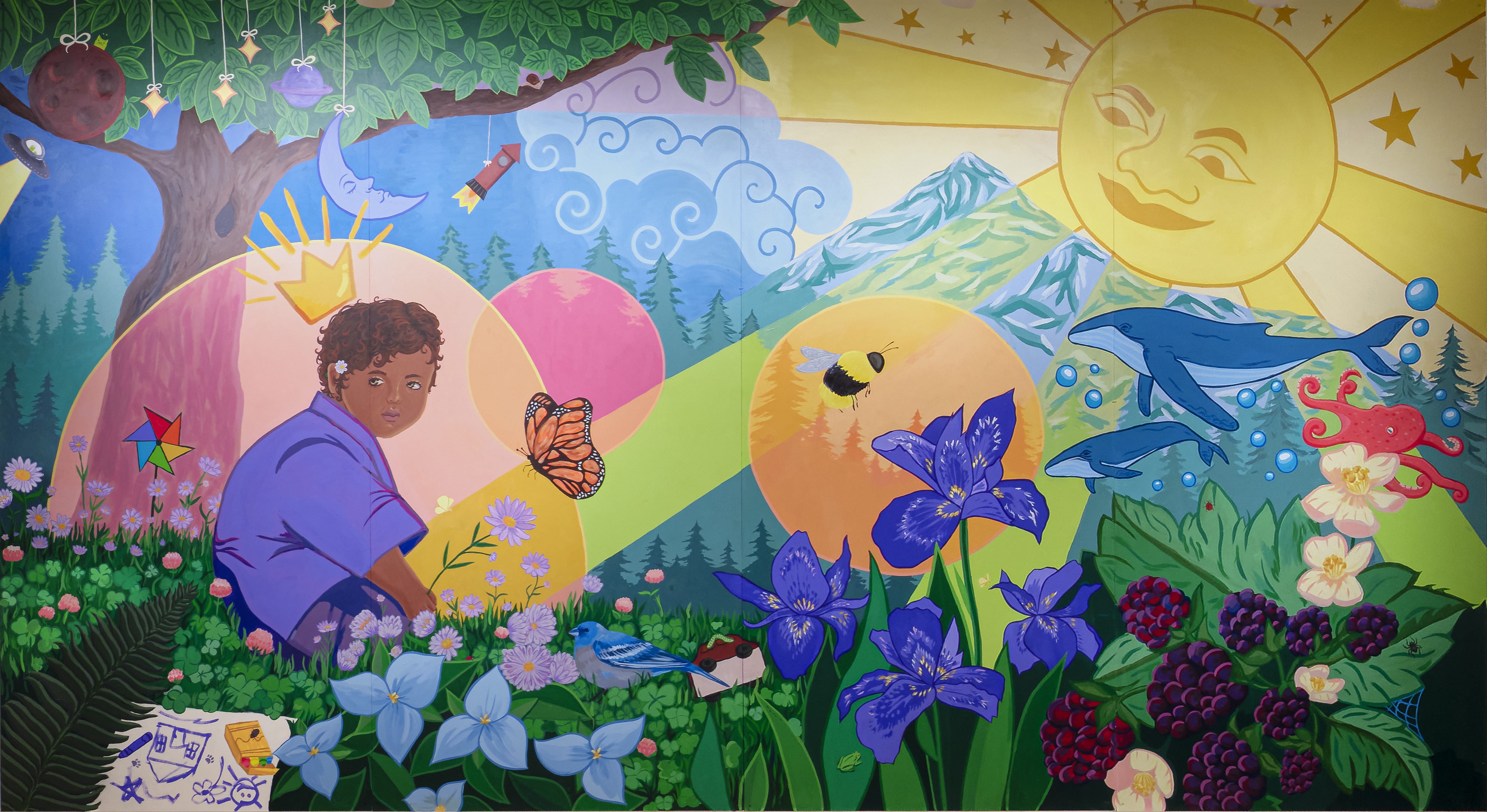 The Space in Which to Place You — completed youth mural at Portland Art Museum's Silver Youth Gallery