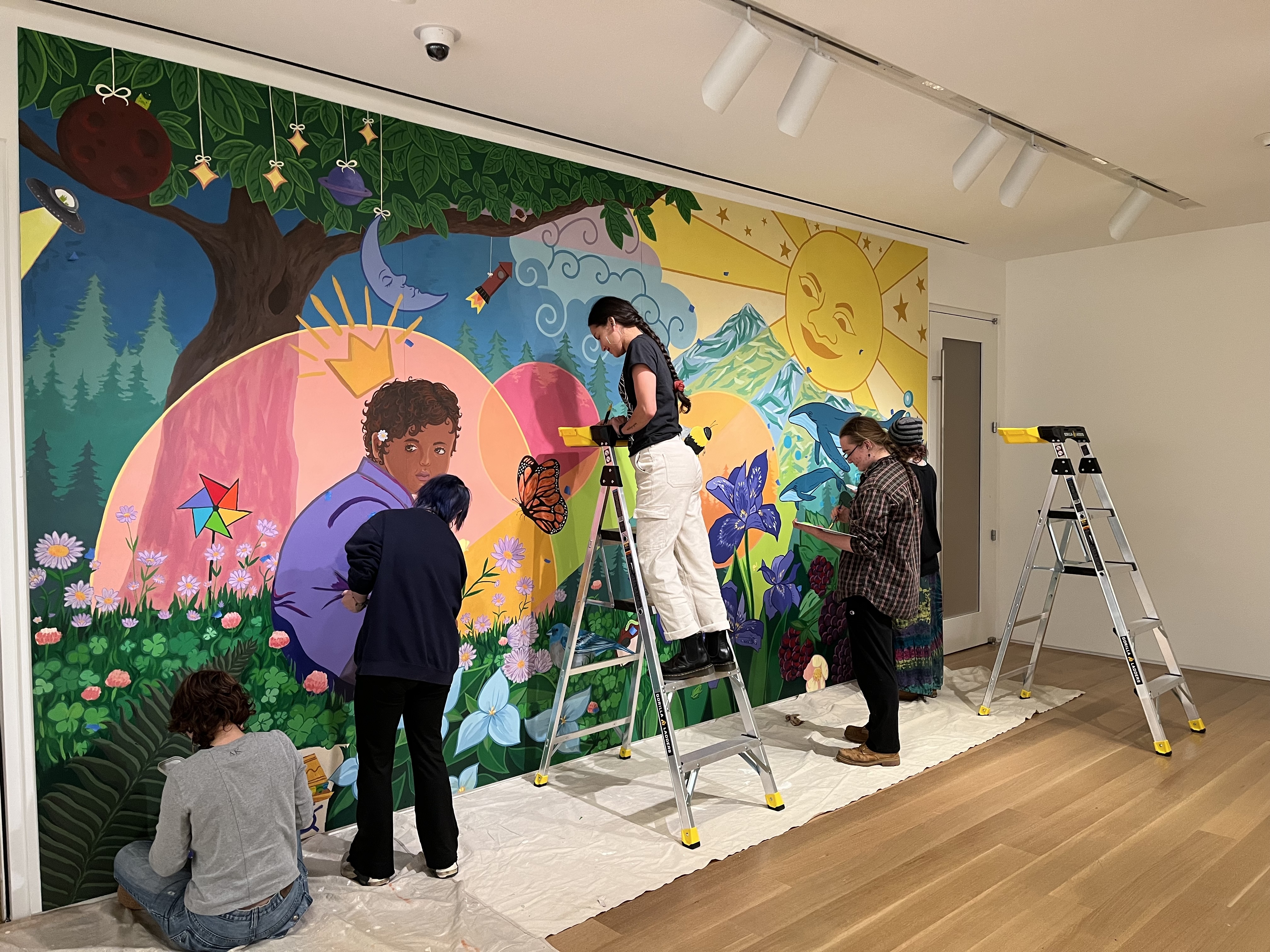 Students and Julia working on the mural at the Portland Art Museum