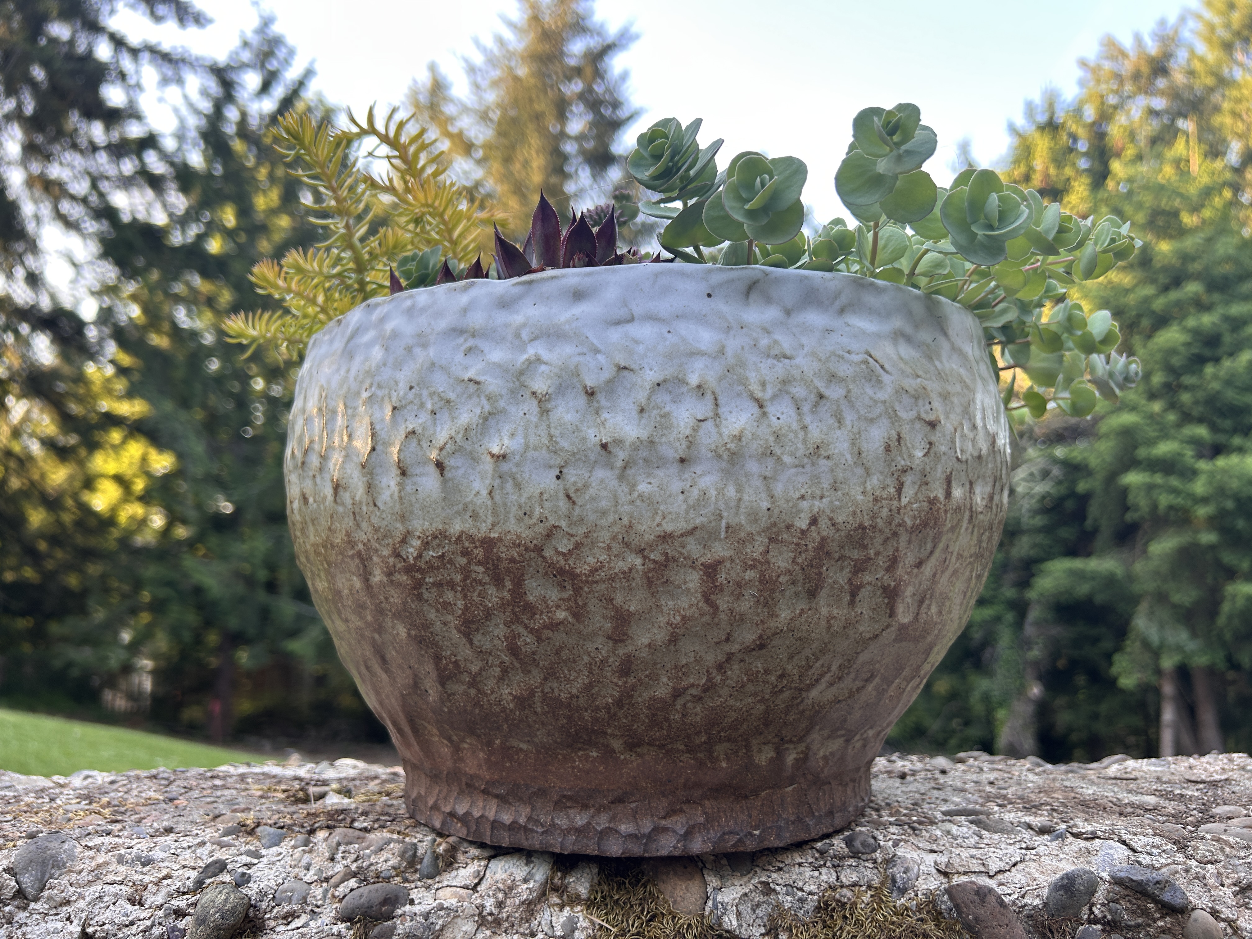 Ceramic bowl with chiseled surface