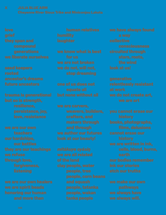 Poem by Julia Blue Arm — catalogue page from the 2024 Venice Biennale U.S. Pavilion